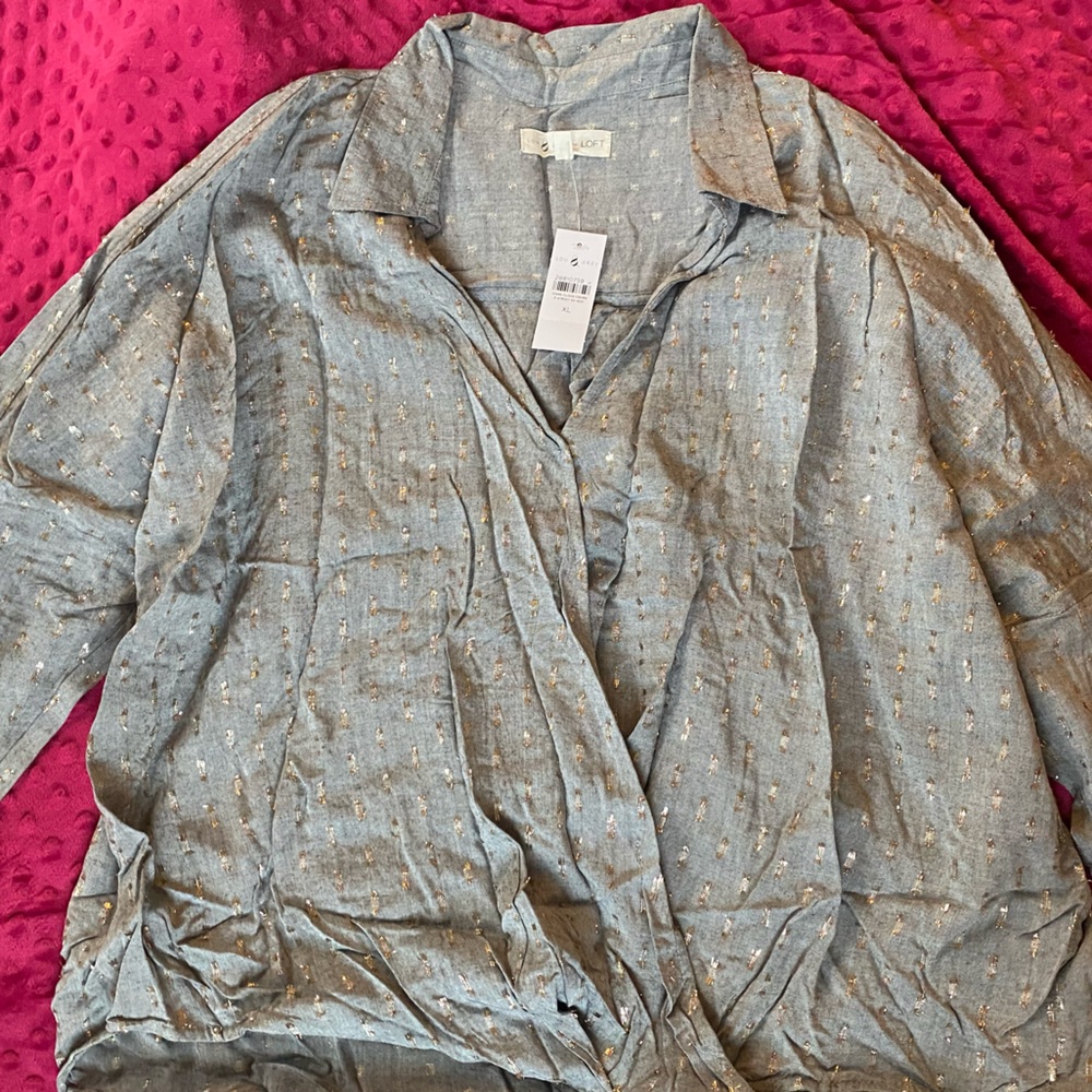 Lou & Grey Gray Patterned Blouse